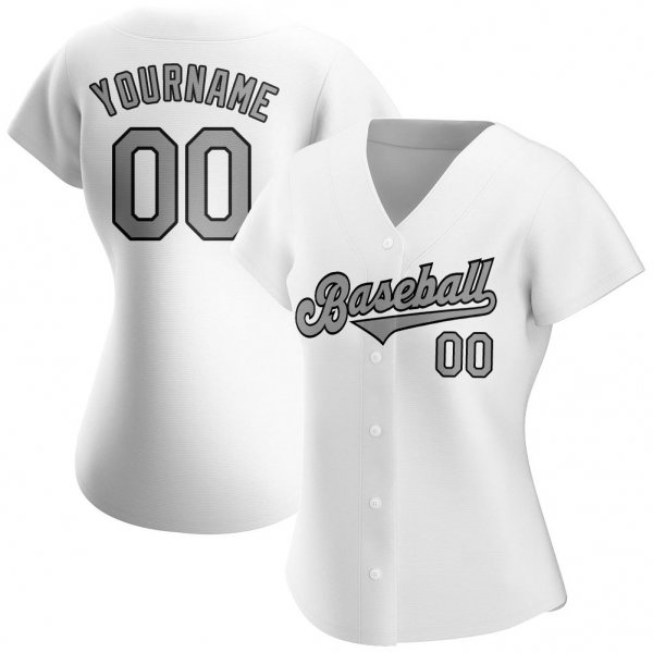 Men's Custom White Gray-Black Authentic Baseball Jersey