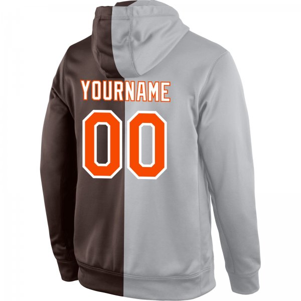 Men's Custom Stitched Gray Orange-Brown Split Fashion Sports Pullover Sweatshirt Hoodie