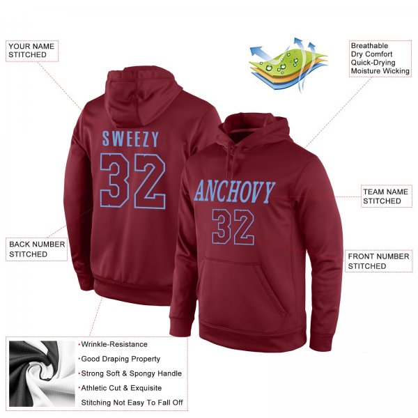 Men's Custom Stitched Burgundy Burgundy-Light Blue Sports Pullover Sweatshirt Hoodie