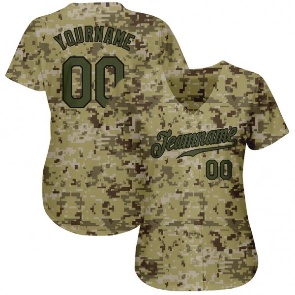 Men's Custom Camo Olive-Black Authentic Baseball Jersey