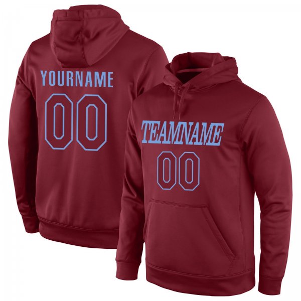 Men's Custom Stitched Burgundy Burgundy-Light Blue Sports Pullover Sweatshirt Hoodie