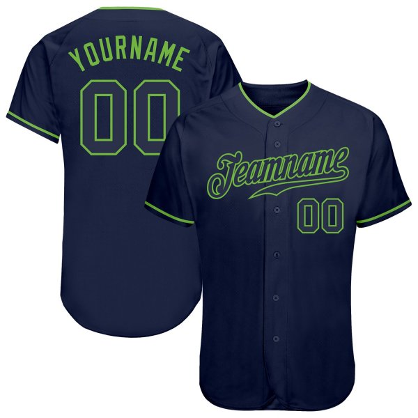 Men's Custom Navy Navy-Neon Green Authentic Baseball Jersey