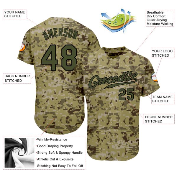 Men's Custom Camo Olive-Black Authentic Baseball Jersey